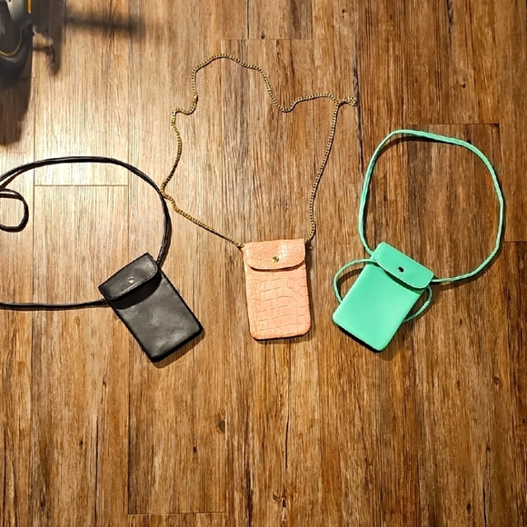 Set of Three Mini Crossbody Phone Holder Bags - Black, Peach, and Mint - Picture 1 of 5